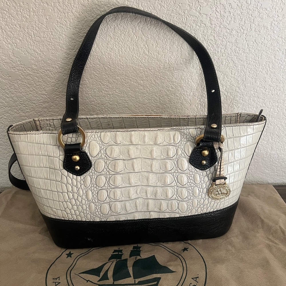 Brahmin White and Black Shoulder Bag